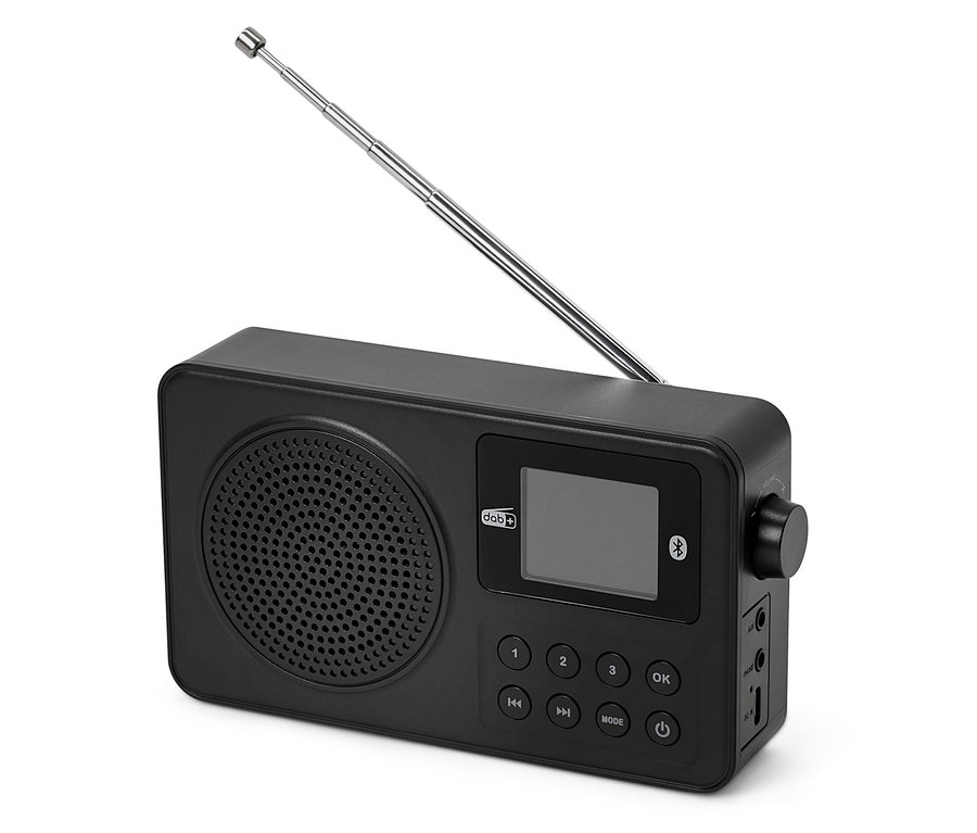 Černé DAB+/ FM-Radio s anténou.