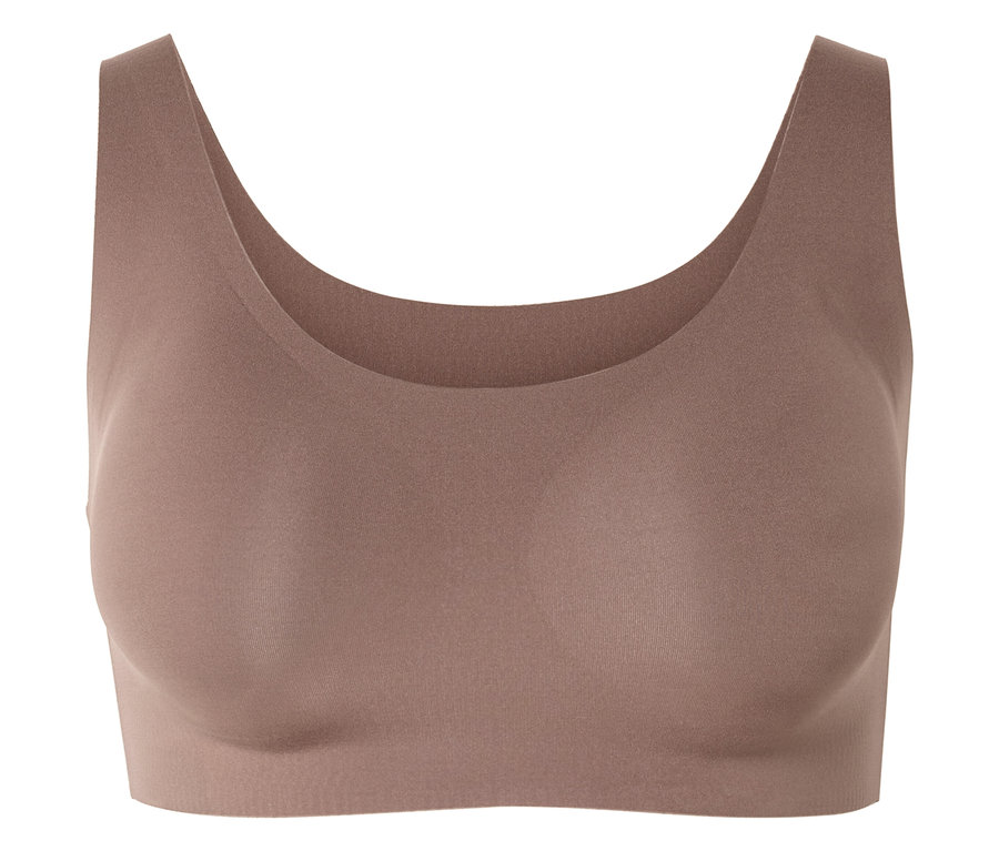 Jedna bezešvá podprsenka ve světle hnědé barvě.