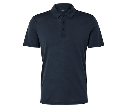 Tmavě modré polo tričko s krátkými rukávy a zapínáním na knoflíky.