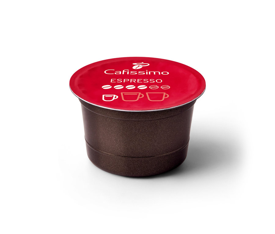 Kapsle Cafissimo Espresso elegantní s červeným víčkem.