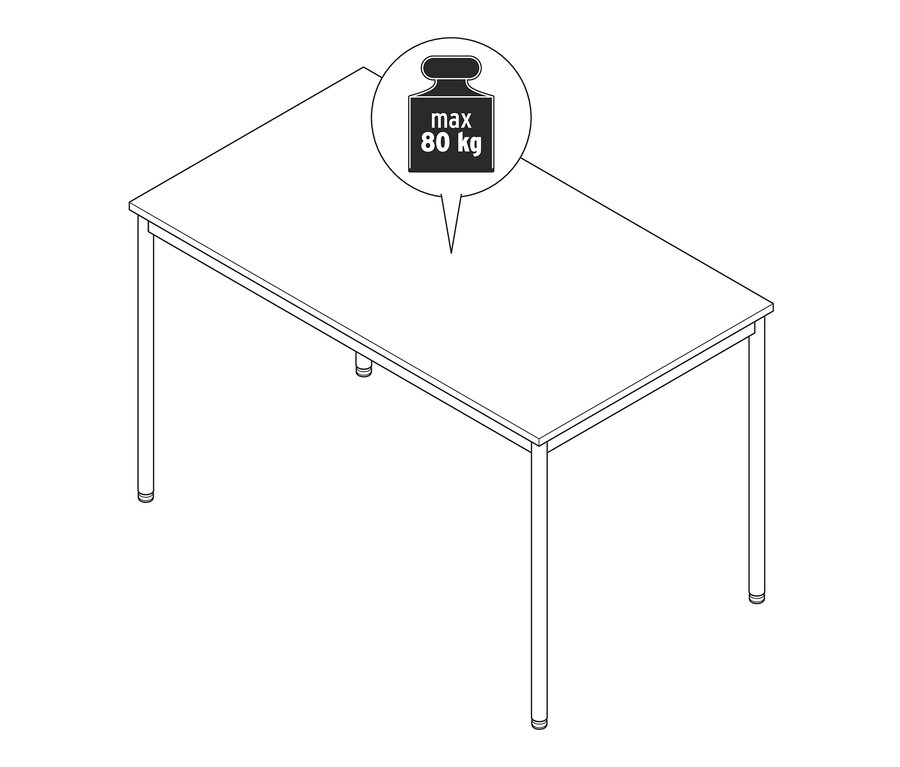 Nákres kovového stolu »CN3« o rozměrech cca 140 x 80 cm.