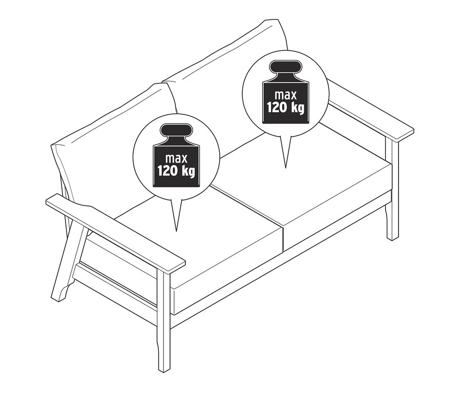 Nákres dvoumístné pohovky ze dřeva s certifikací FSC®.