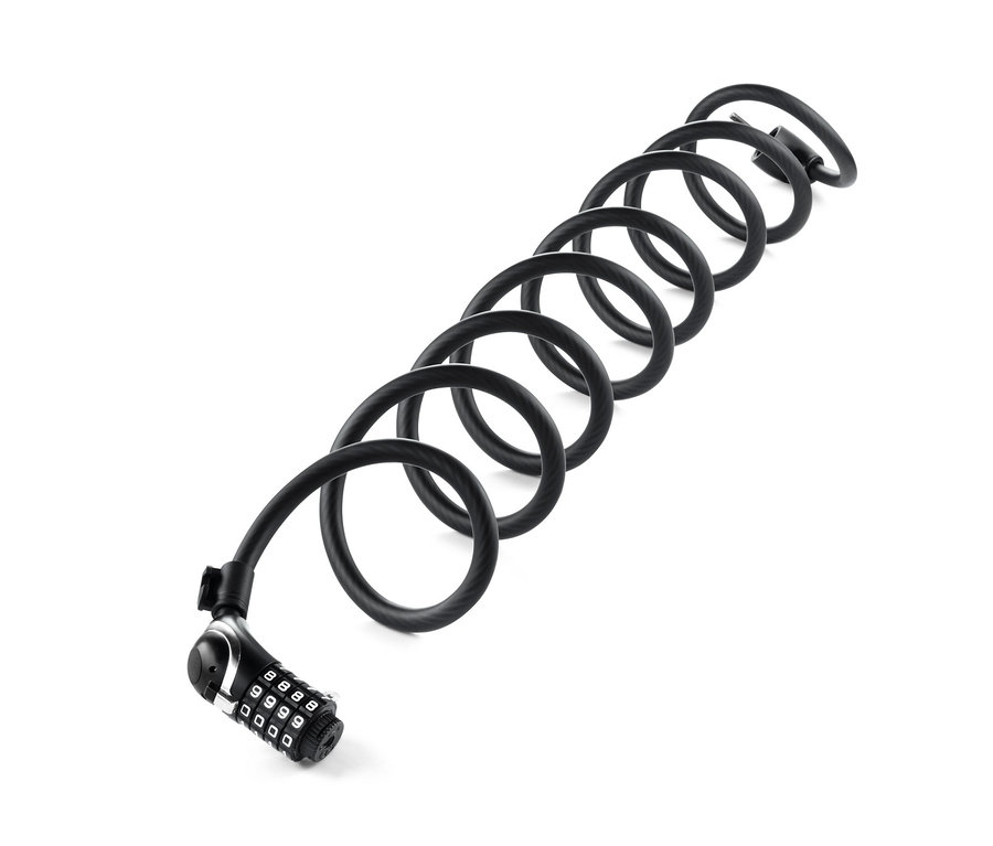 Stočený univerzální zámek s extra dlouhým ocelovým lankem.