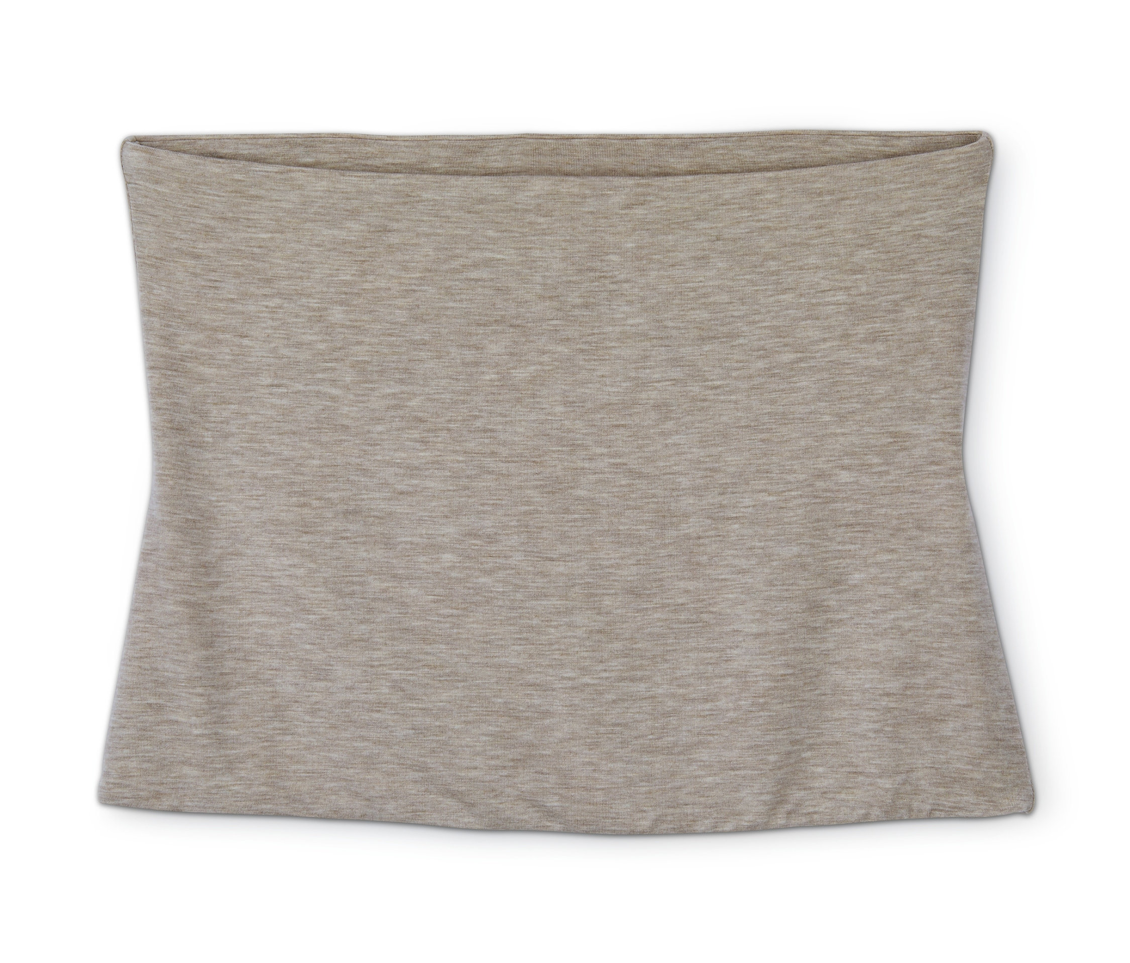 Béžový ledvinový pás na bílém pozadí.