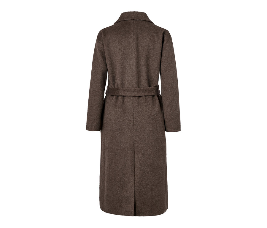 Hnědý kabát z vlněné směsi zezadu.