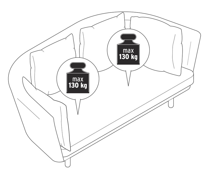 Ilustrace medové manšestrové pohovky SCAPA pro 2,5 osoby s nosností max. 130 kg.