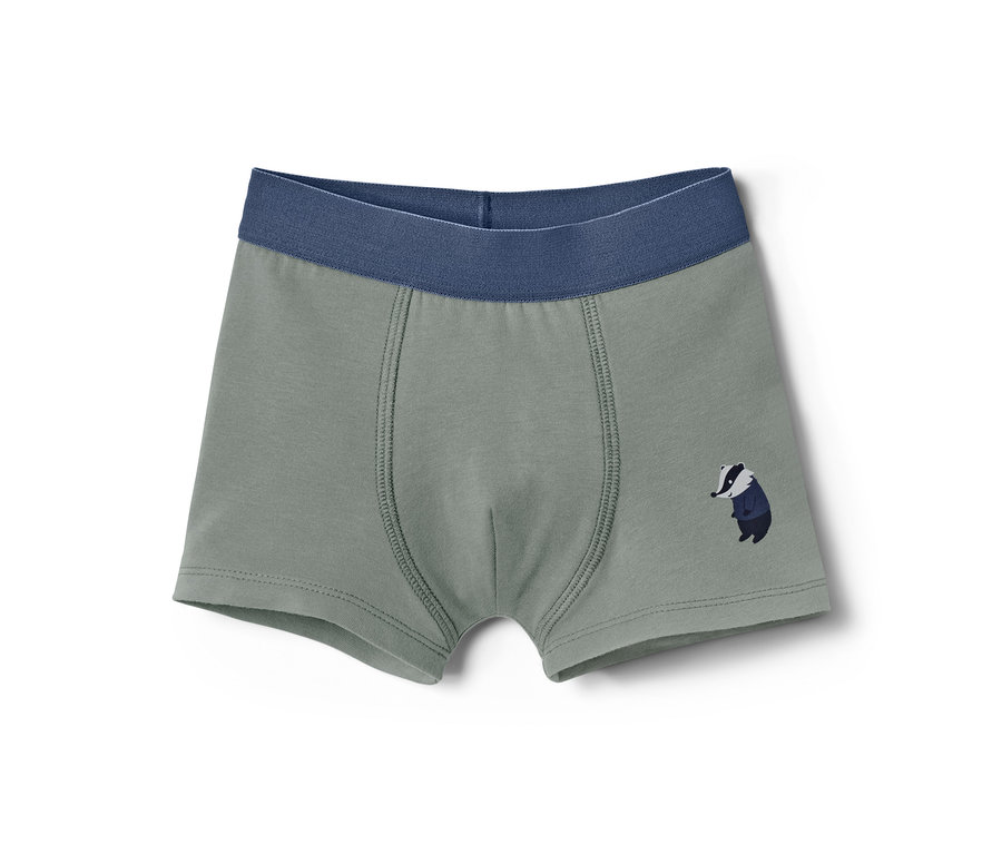 Zelené chlapecké boxerky Chlapecké boxerky, 7 ks s modrým pasem a kresleným jezevcem.