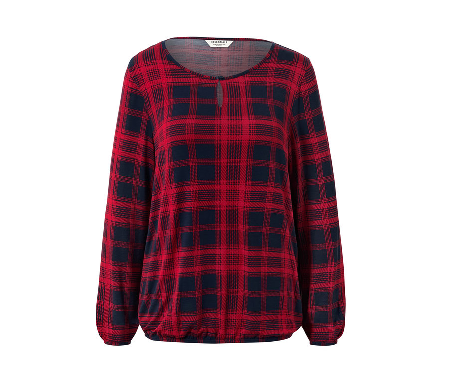 Červeno-modré kostkované halenkové triko s dlouhými rukávy.