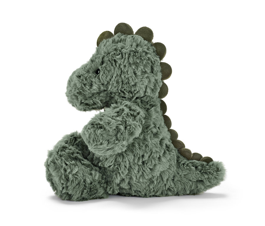Sedící plyšový dinosaurus.