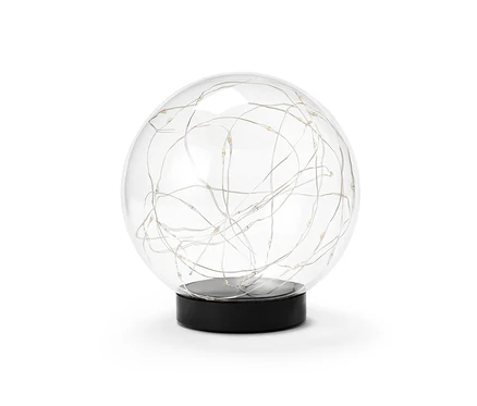 Skleněná koule s LED, cca 15 cm.