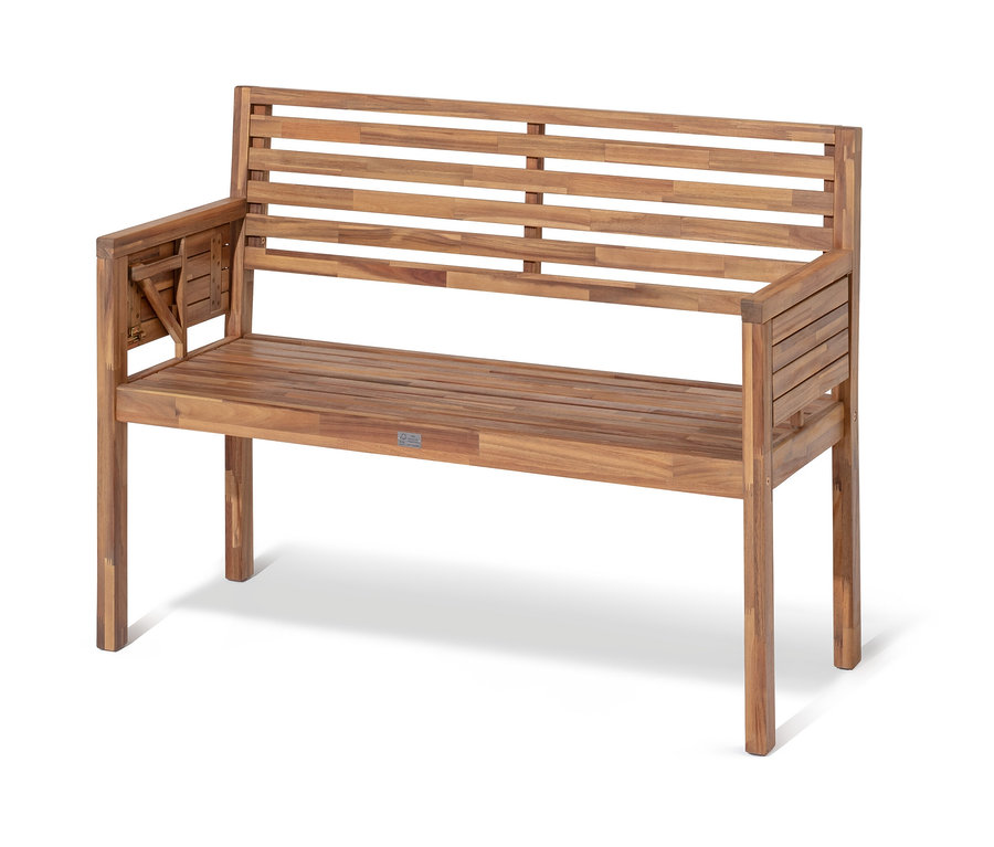 Hnědá zahradní lavice »Lenja« se sklopnými područkami.