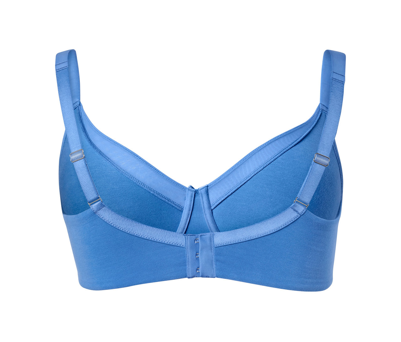 Detail modré zmenšující podprsenky, pohled zezadu.