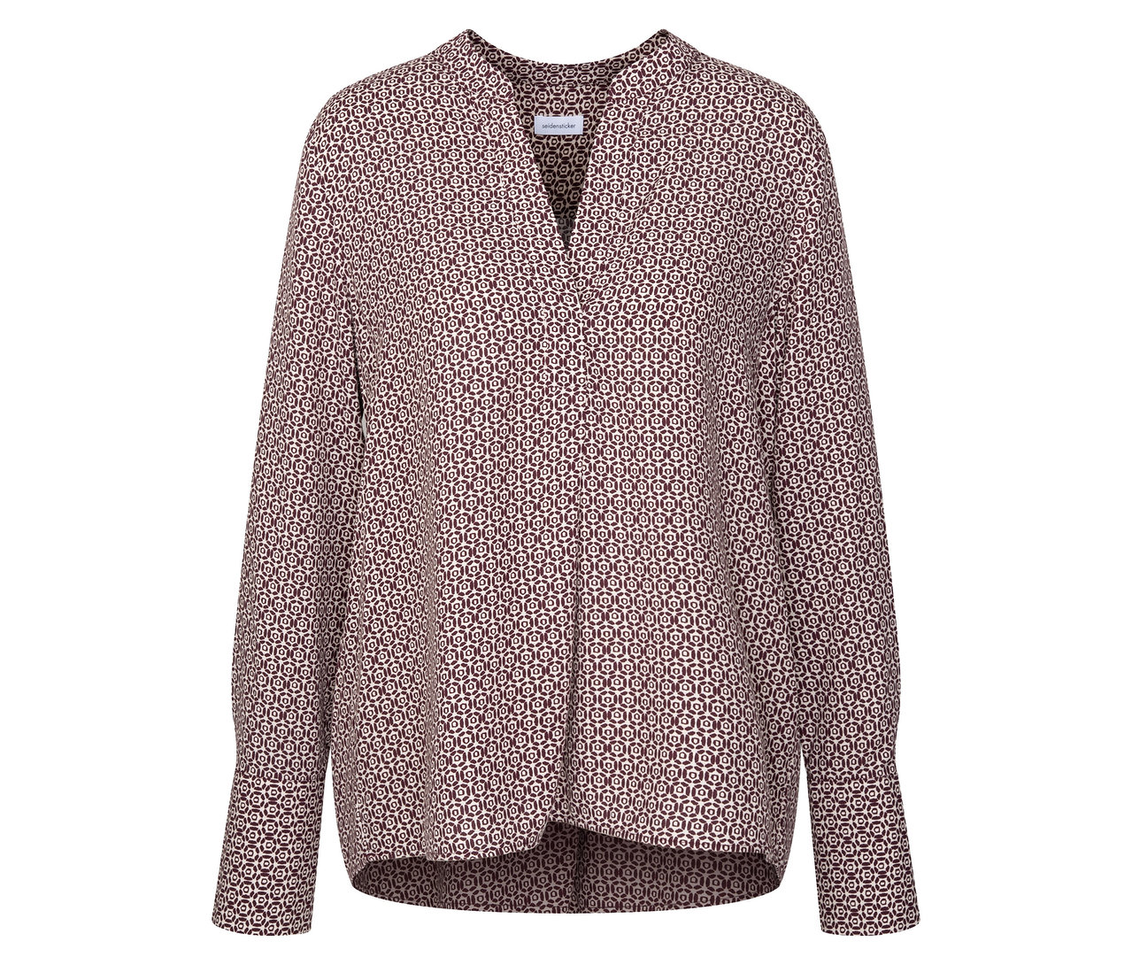 Tunika z viskózy Seidensticker s celoplošným potiskem v barvě ecru a burgundské.