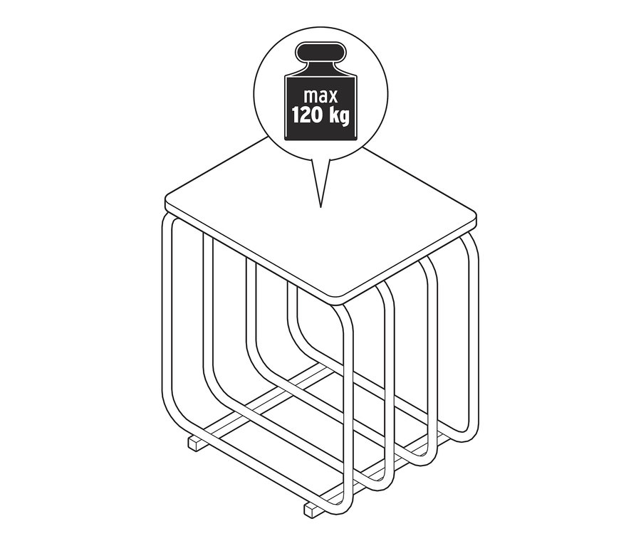 Nákres stoličky s maximální nosností 120 kg.