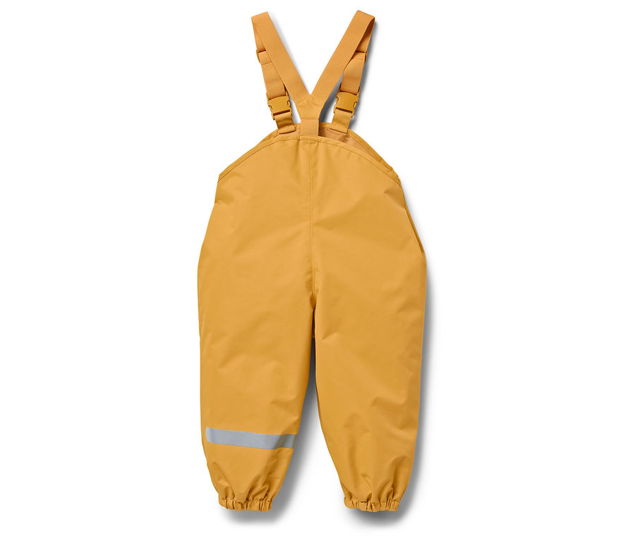 Žluté kalhoty s laclem a reflexním pruhem na nohavici.