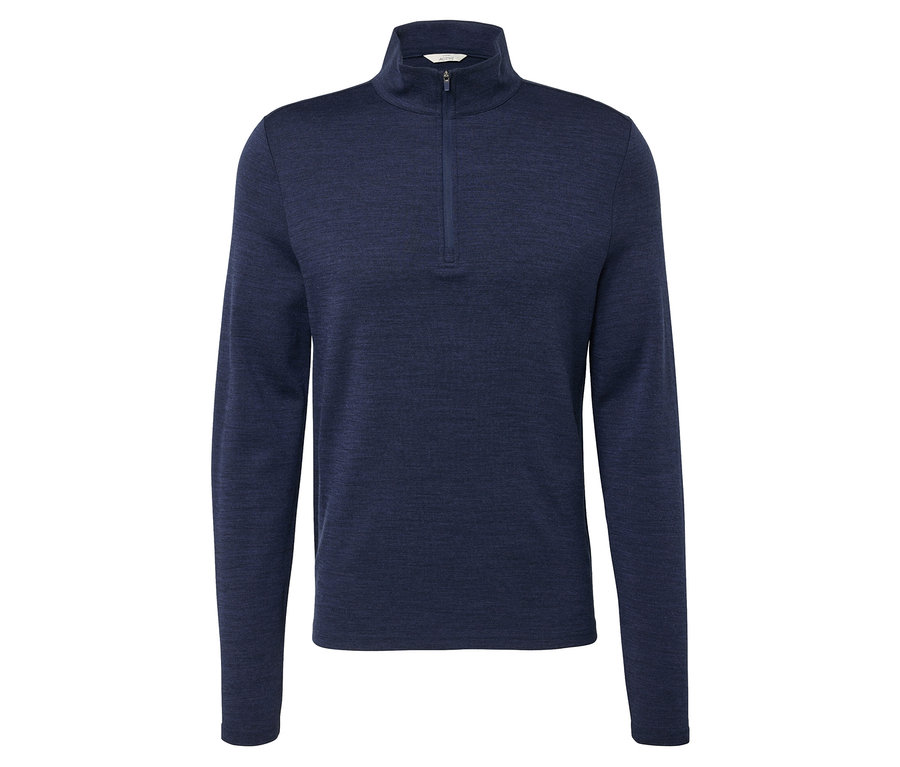 Tmavě modré funkční triko s vlnou s certifikací RWS s krátkým zipem.