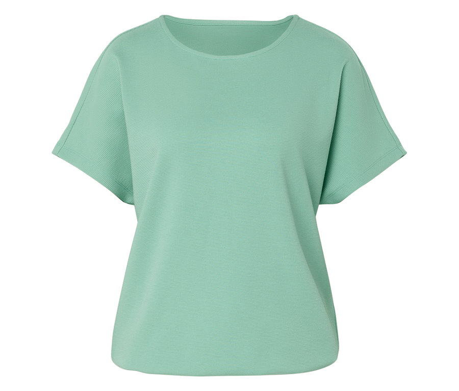 Světle zelené tričko s krátkým rukávem a kulatým výstřihem leží naplocho.