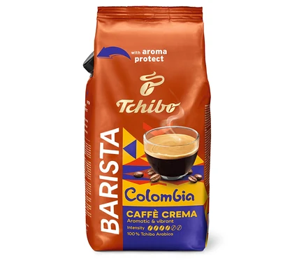 Zobrazeno 1 kg balení zrnkové kávy BARISTA Origins Colombia.