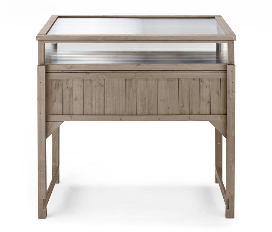 Vysoký truhlík Jonte s odnímatelným skleníkovým nástavcem na bílém pozadí.