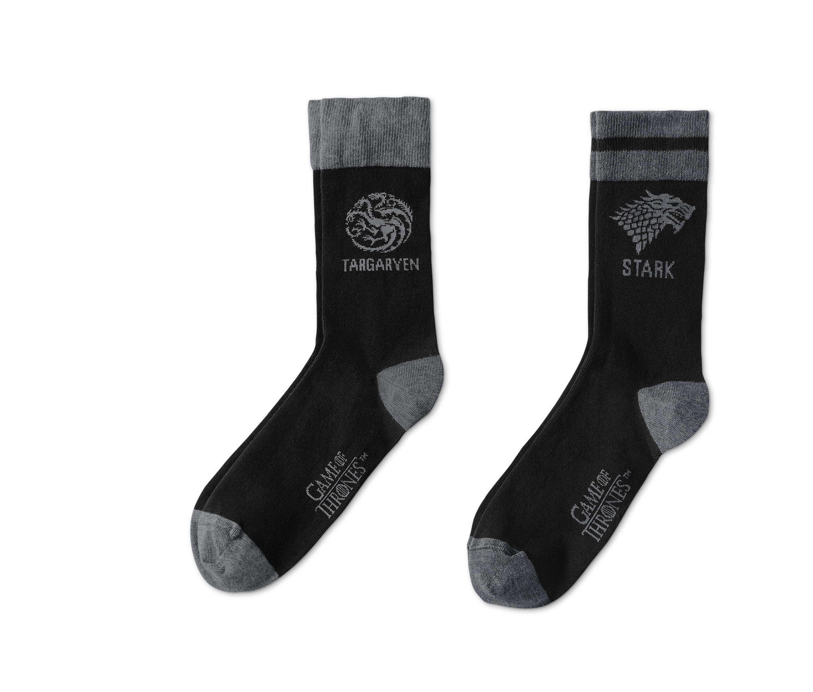 Dva páry černých ponožek Hra o trůny s šedými detaily.
