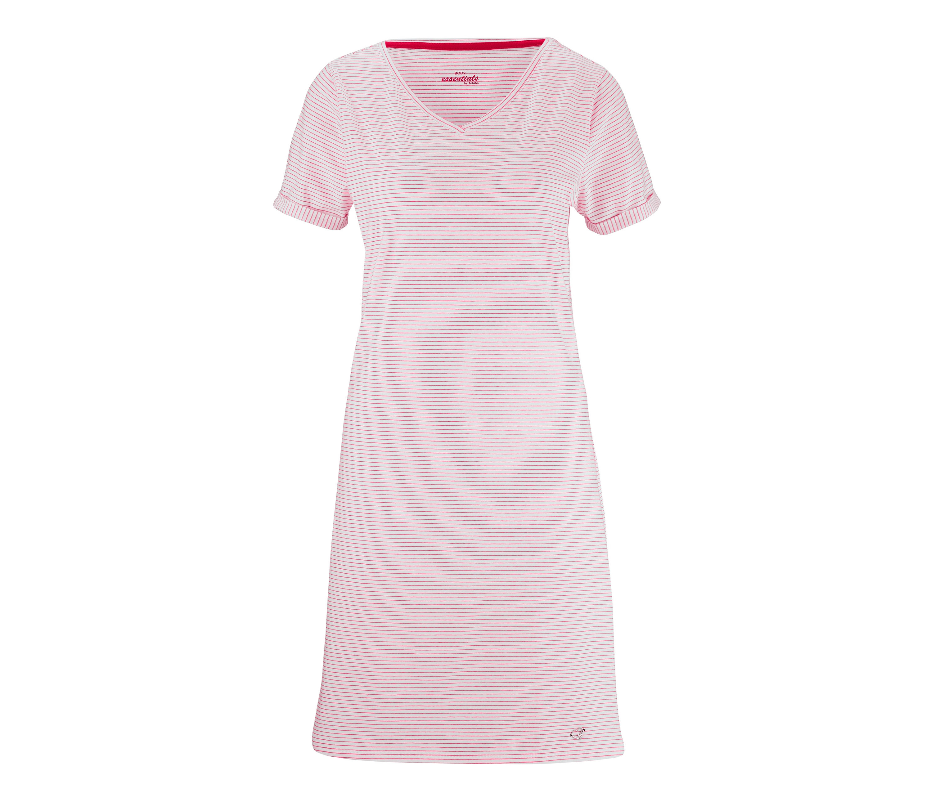 Noční košile s krátkým rukávem, růžová s proužky.