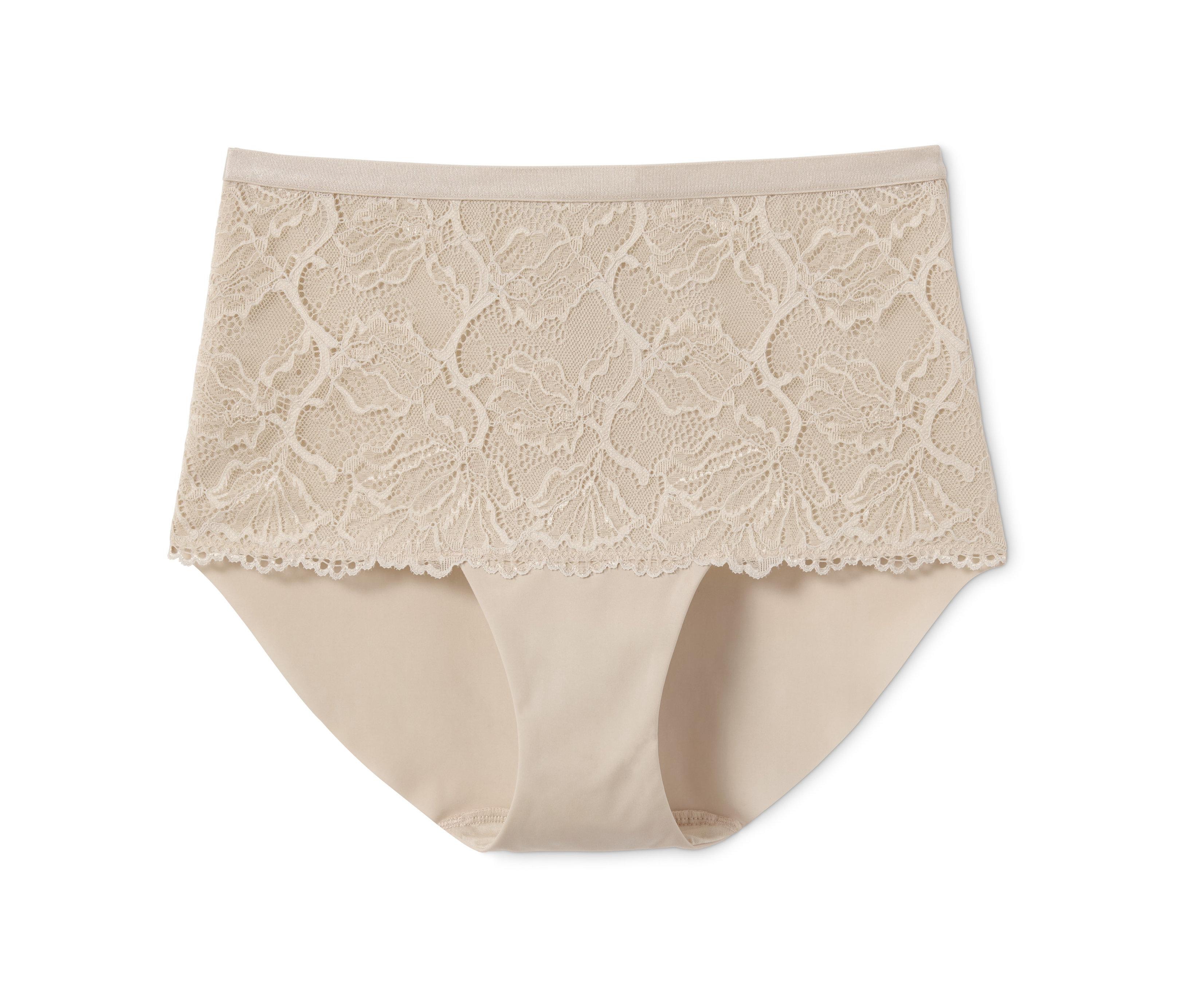 Béžové stahovací kalhotky s krajkou.