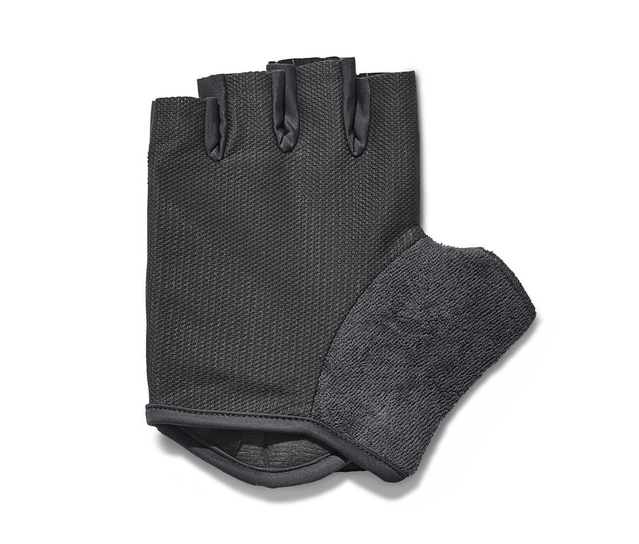 Černá cyklistická rukavice bez prstů.