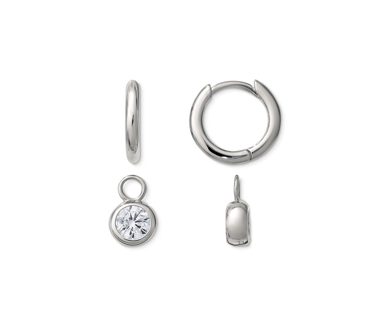 Dvoje stříbrné, rhodiované kreolky se zirkony.