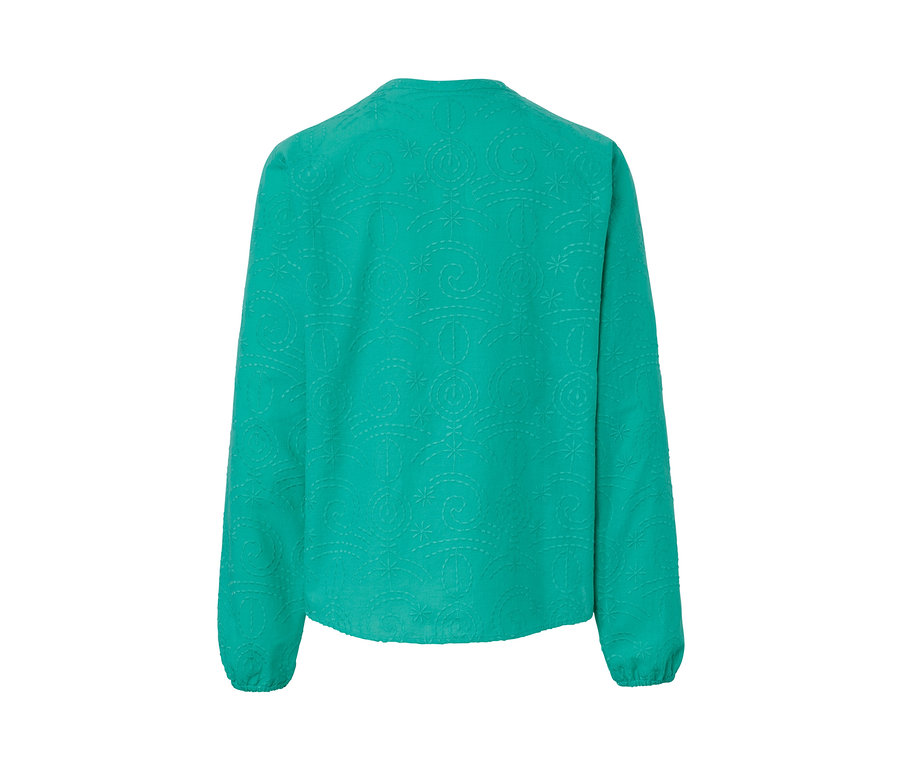 Zelená halenka s výšivkou, detail zadní strany.