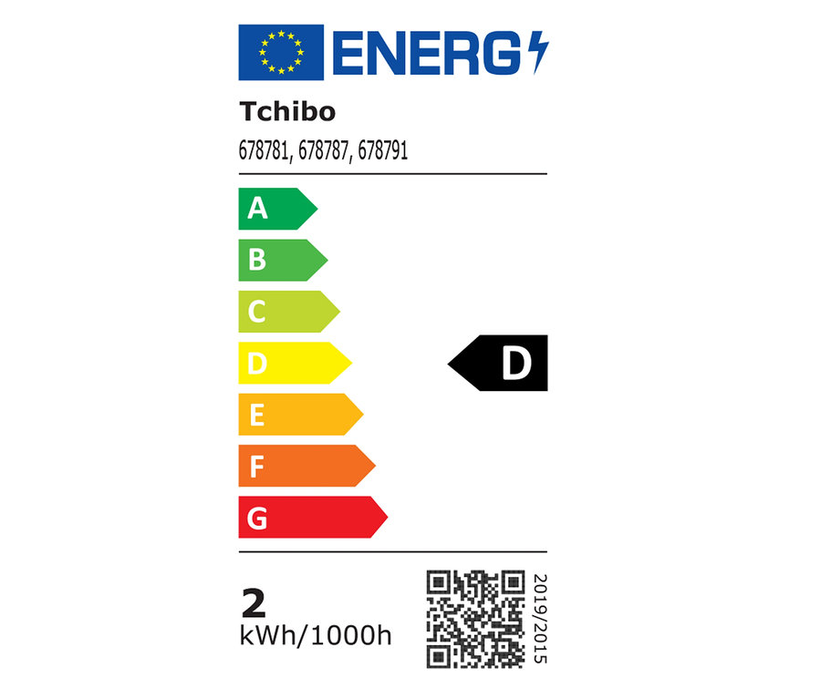 Energetický štítek s třídou spotřeby D pro bateriovou stolní lampu s LED, černá.