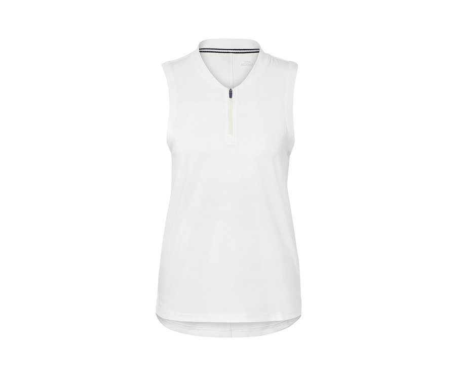 Bílý funkční top s krátkým zipem.