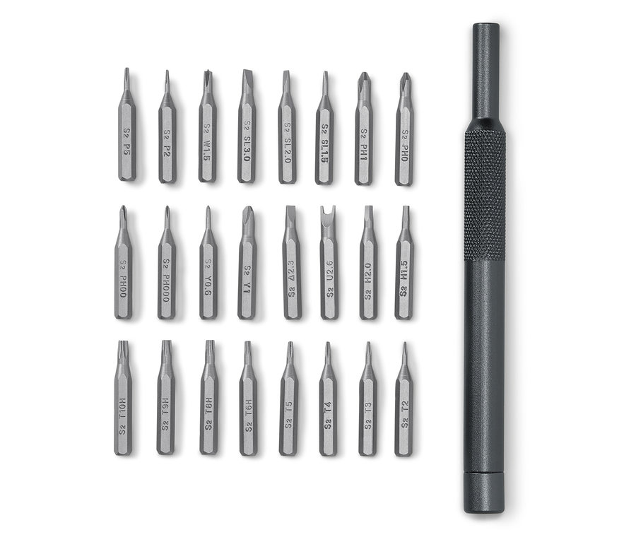 Sada bitů Präzisions-Schraubendreher a rukojeť.