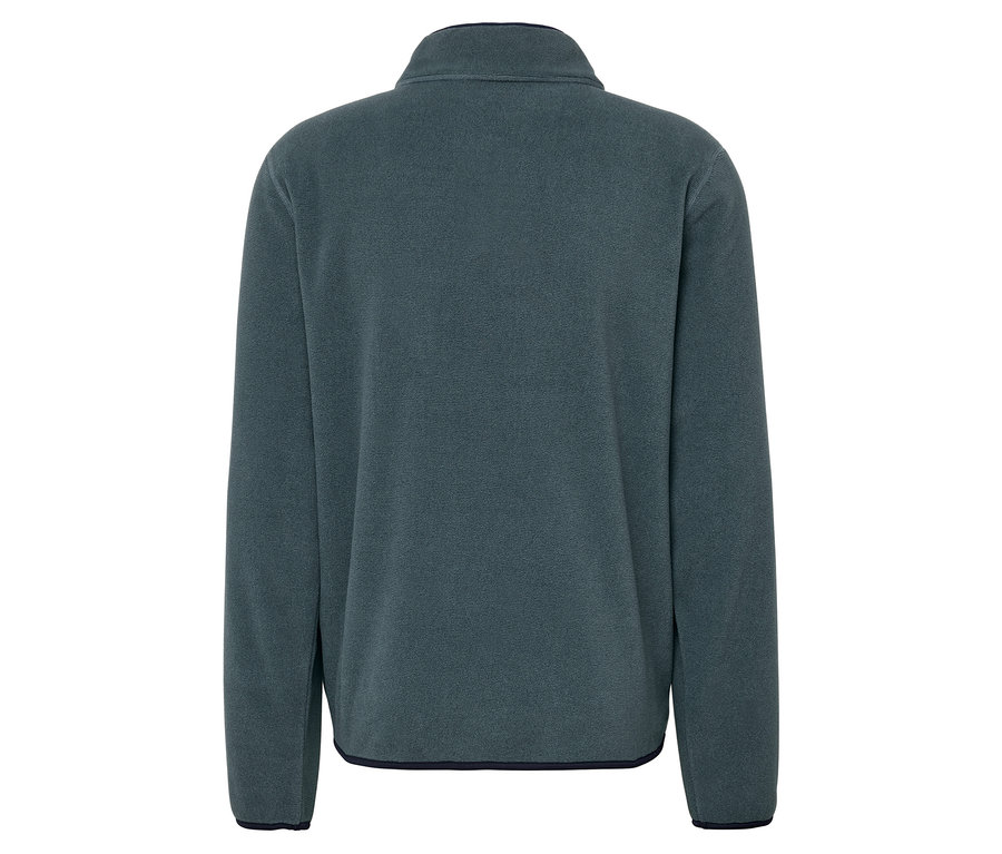 Zadní strana tmavě šedé fleecové mikiny na zip.