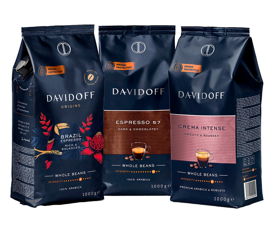 Ochutnávkový set DAVIDOFF CAFÉ, 3 x 1 kg zrnkové kávy