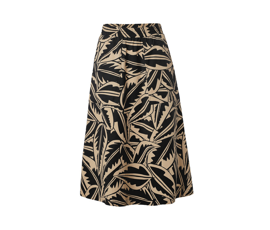 Popelínová sukně s celoplošným potiskem listů.