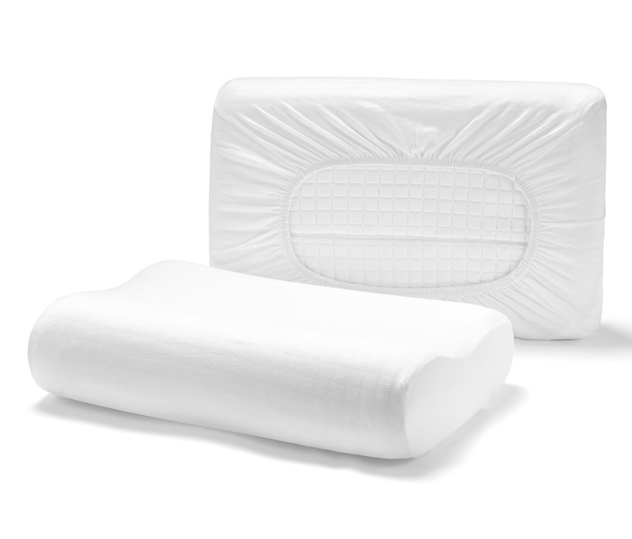 Dva bílé jerseyové napínací povlaky na polštáře.