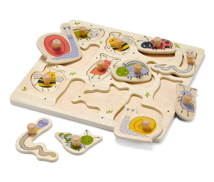 Dřevěné puzzle pro nejmenší s motivy hmyzu a zvířat.