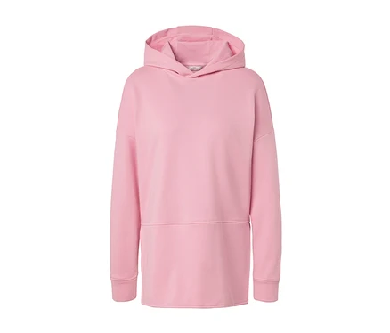 Růžová dlouhá mikina s kapucí.