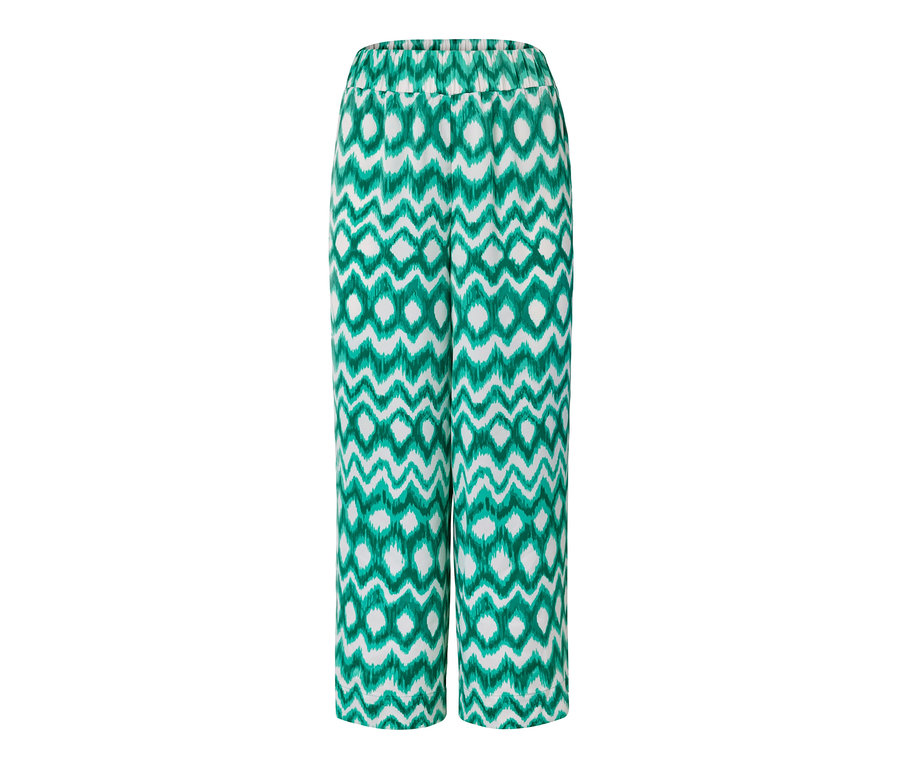 Saténové kalhoty s potiskem s elastickým pasem a širokými nohavicemi.