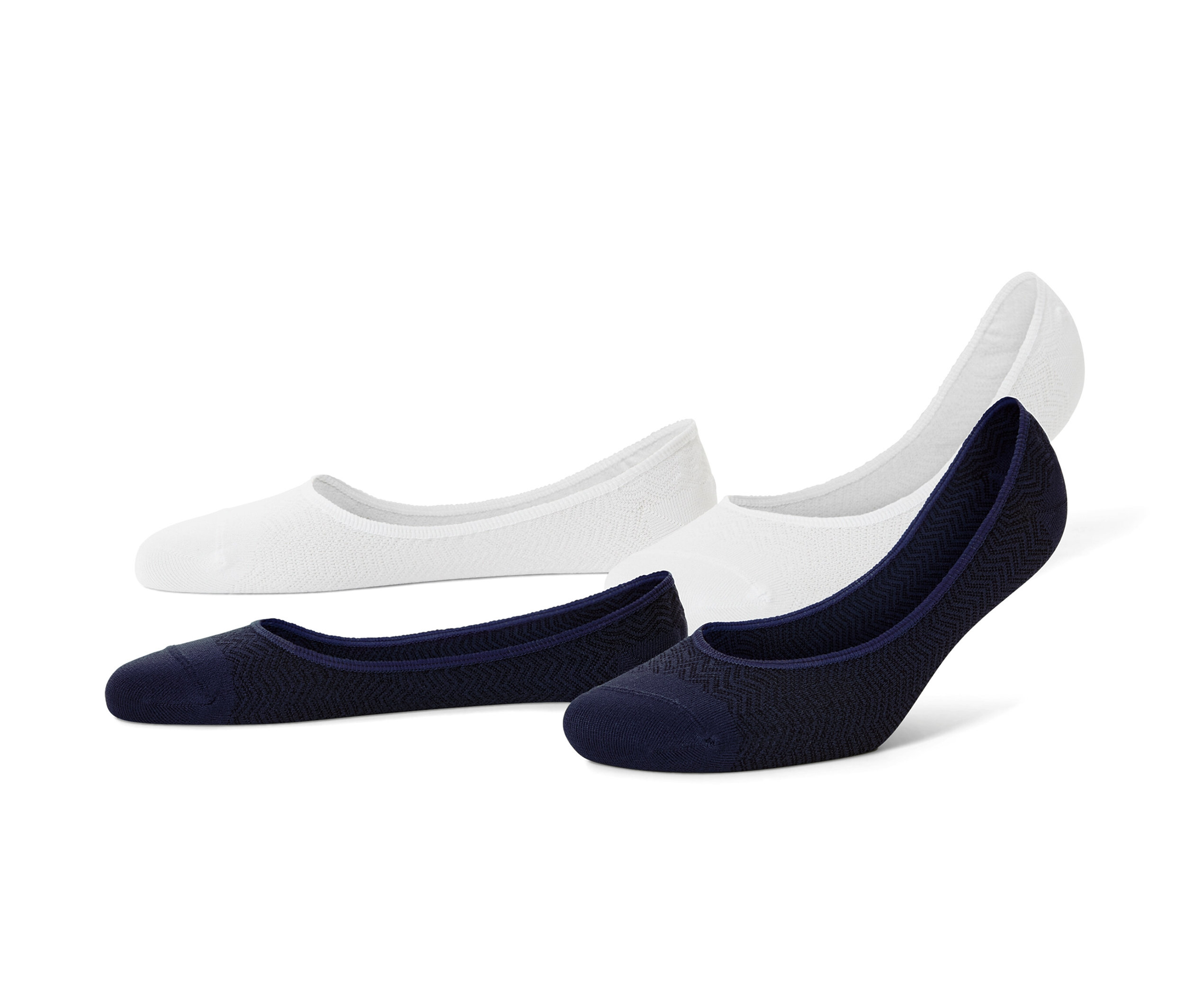 Dva páry bílých a dva páry tmavě modrých ťapek.