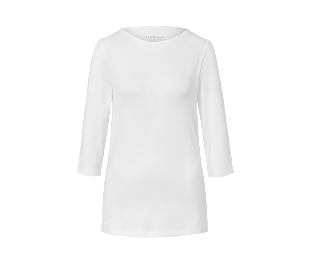 Bílé tričko s tříčtvrtečním rukávem.