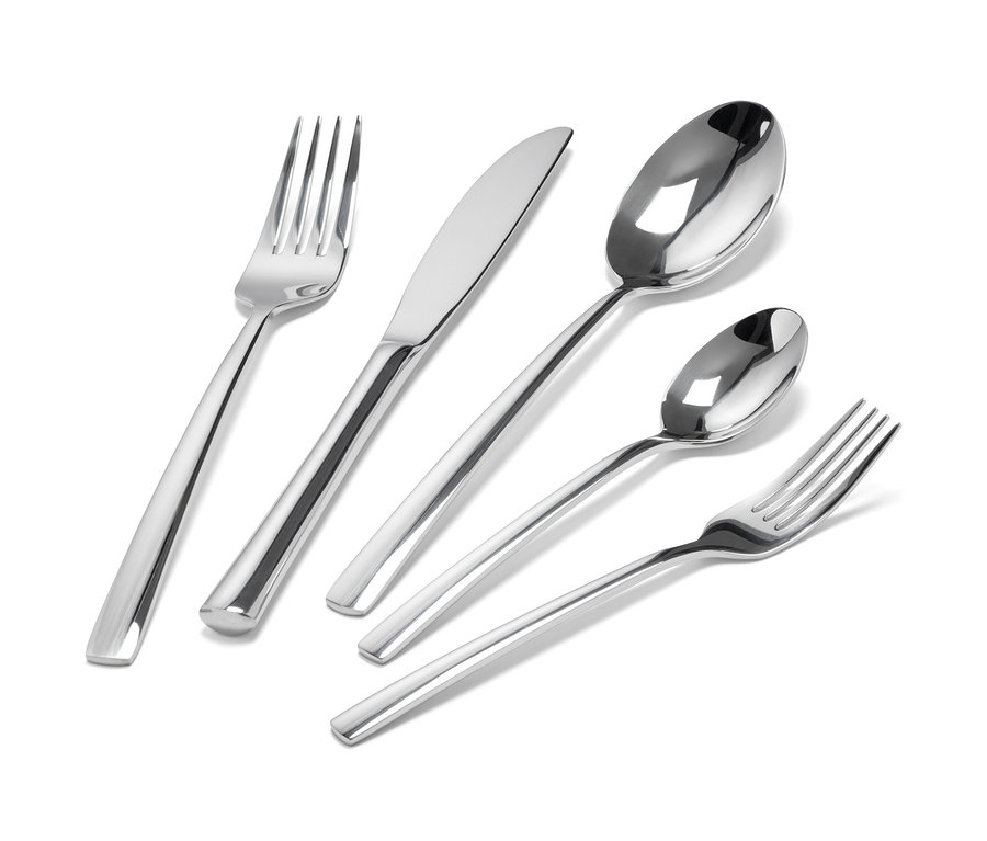 Sada příborů, 20dílná, barva nerezové oceli, se dvěma vidličkami, nožem a dvěma lžícemi.