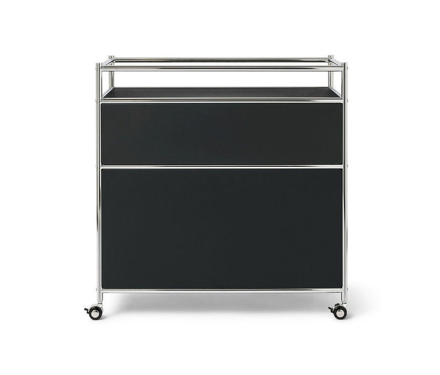 Kovová komoda »CN3« s 1 zásuvkou, 1 výklopnými dvířky a obvodovou ohrádkou.