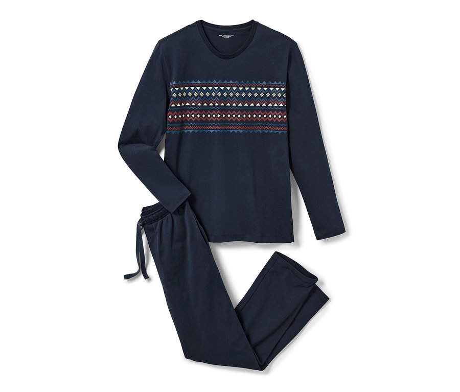 Tmavě modré pyžamo s dlouhým rukávem a norským vzorem.