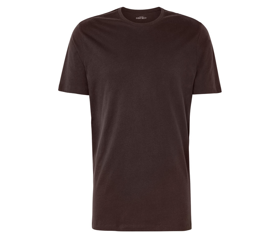 Hnědé tričko s krátkým rukávem na bílém pozadí.