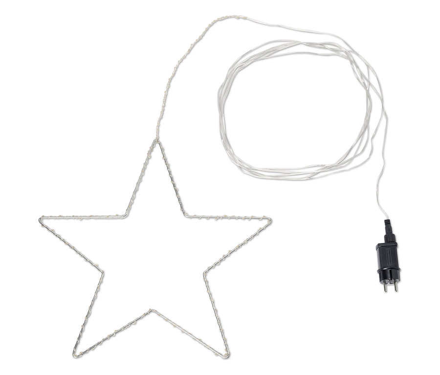 Osvětlená hvězda s kabelem a zástrčkou.