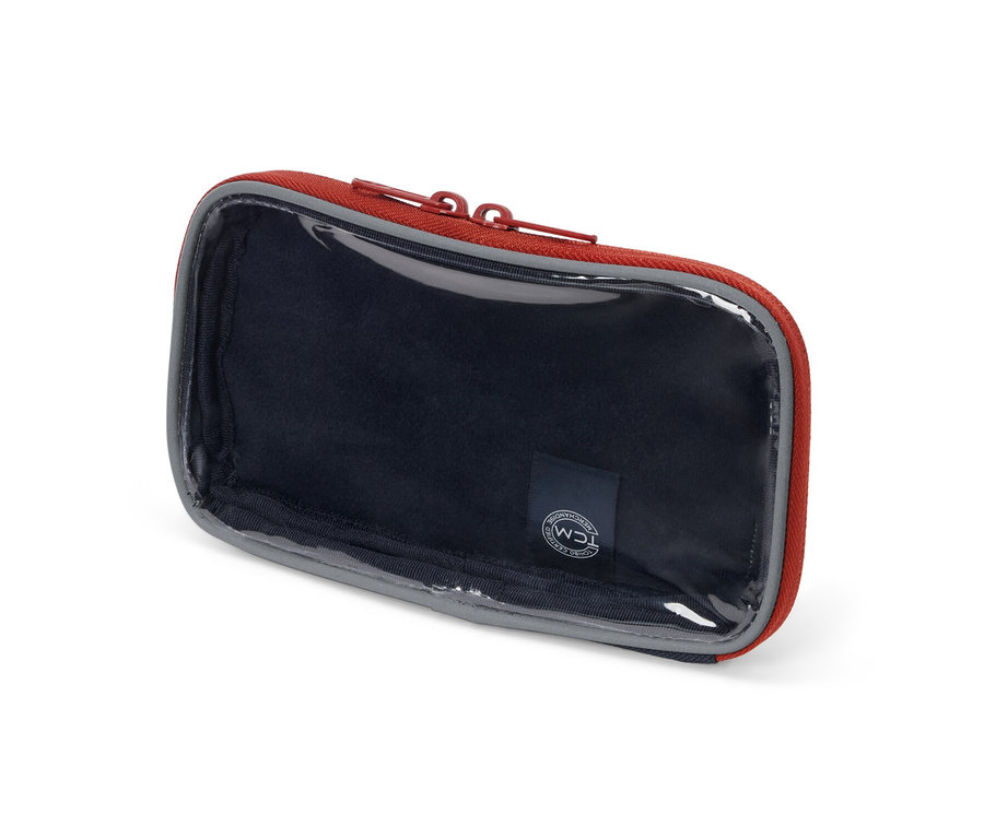 Multifunkční taštička s průhledným okénkem na bílém pozadí.