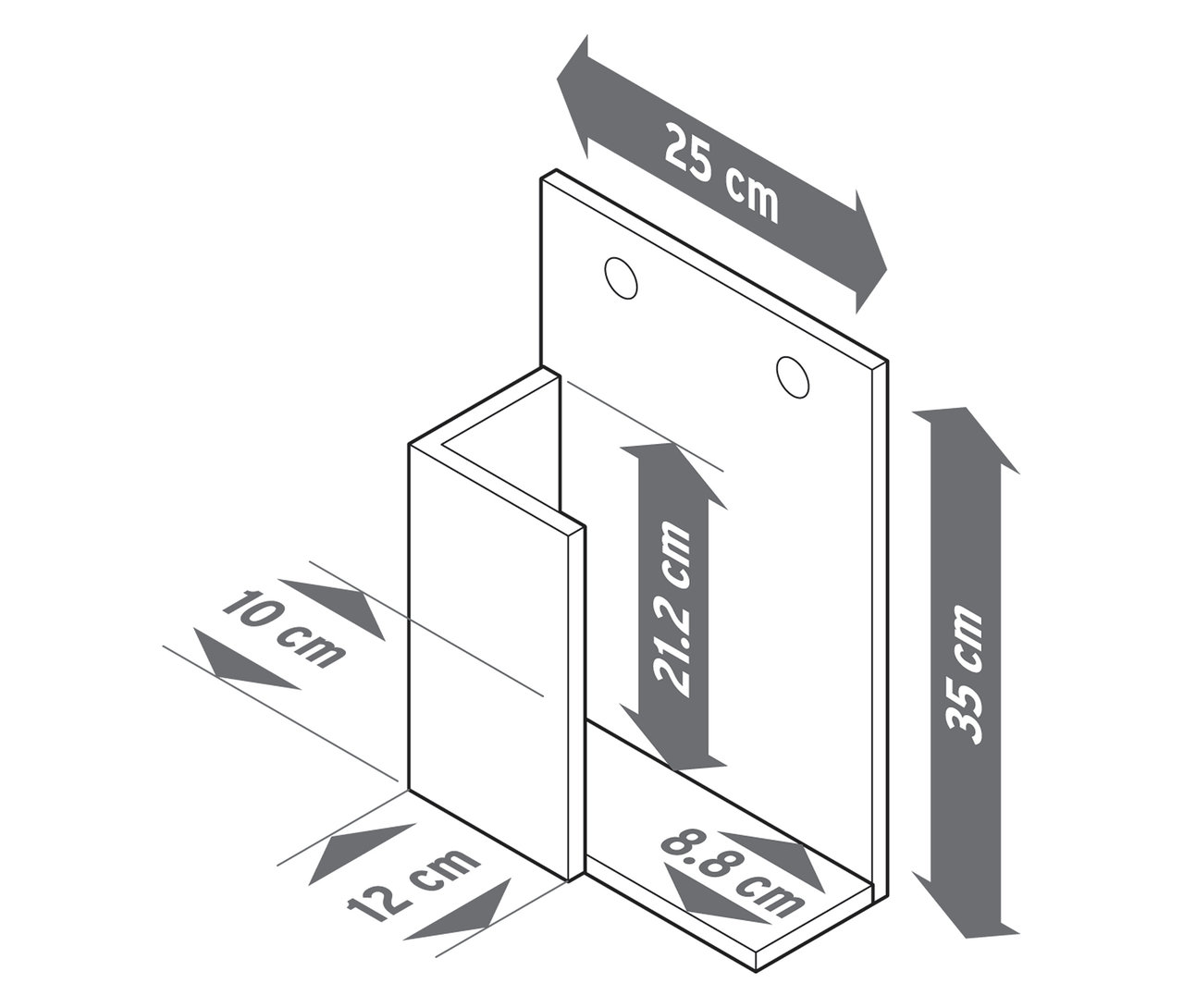 Obrázek s rozměry sady 3 polic z masivního dřeva.