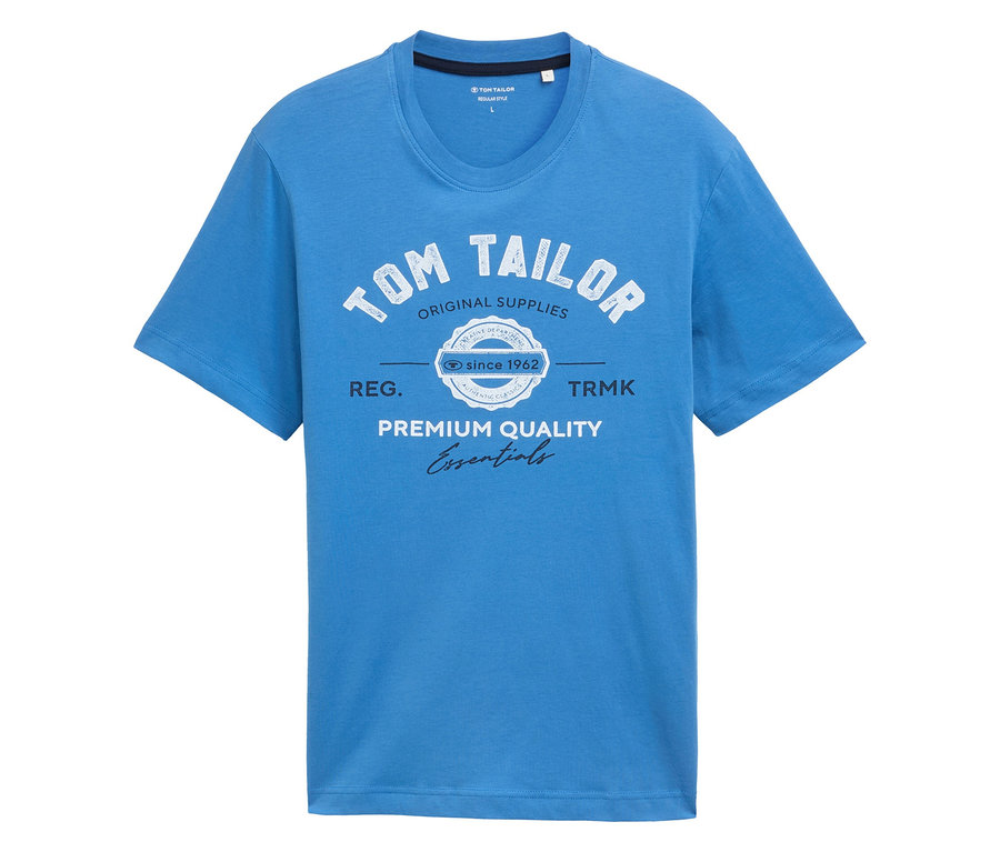 Modré tričko Tom Tailor s potiskem "Original Supplies, Premium Quality Essentials".