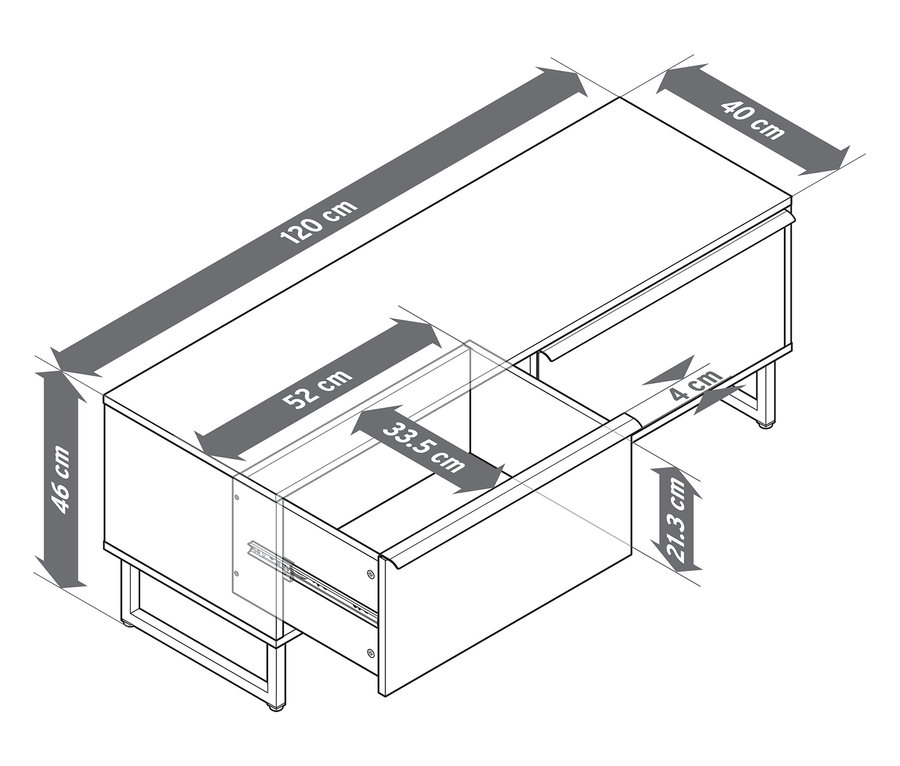Schéma lavice »LEEG« se 2 zásuvkami a rozměry.